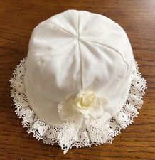 Vintage Baby Girl Hat Cap Bonnet 9-12 Mo. Ivory Lace Flower Bow