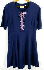 Maeve Anthropologie Dress Medium Front Navy Blue Purple Lace Up Tie A Line
