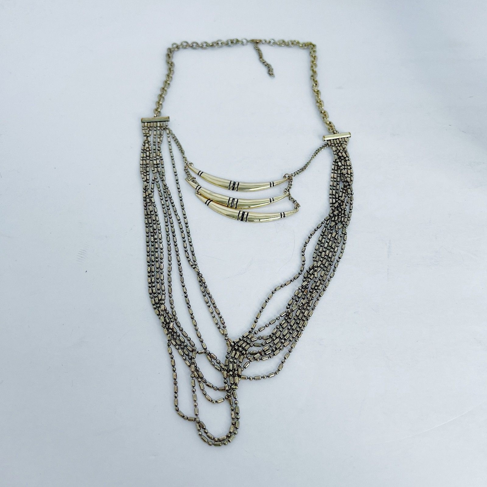 Multistrand Silver and Gold Statement Necklace Ho… - image 2