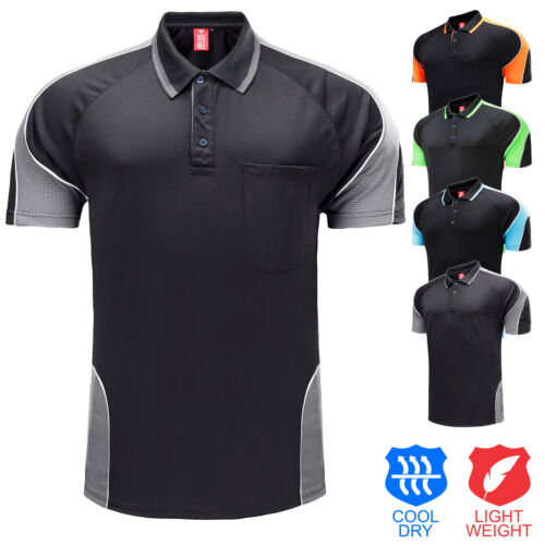 Mens Polo Shirts Short Sleeve chest pocket Black Aqua Pink Blue Office Team Golf - Picture 6 of 66