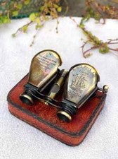Engraved Brass Binocular With genuine Leather Case, Nautical Antique Binocular