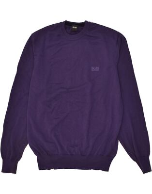 Hugo Boss Damen Pullover Pulli Rundhals UK 14 Medium Lila Baumwolle WJ01