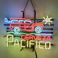 Cerveza Pacifico Beer Woody Wagon Sun 24"x20" Neon Light Sign Lamp Club Bar Open