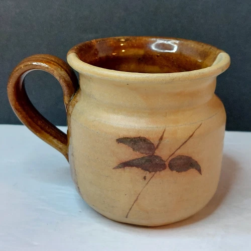 Vtg Studio Art Pottery Coffee Tea Mug Brown & Tan Matte & Glazed ~Signed~ MINT