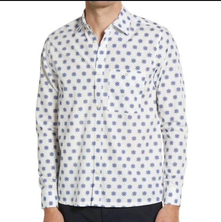 在庫確認中。 Ted Baker Ilenka White Floral Geo Print Cotton Button-Up Shirt