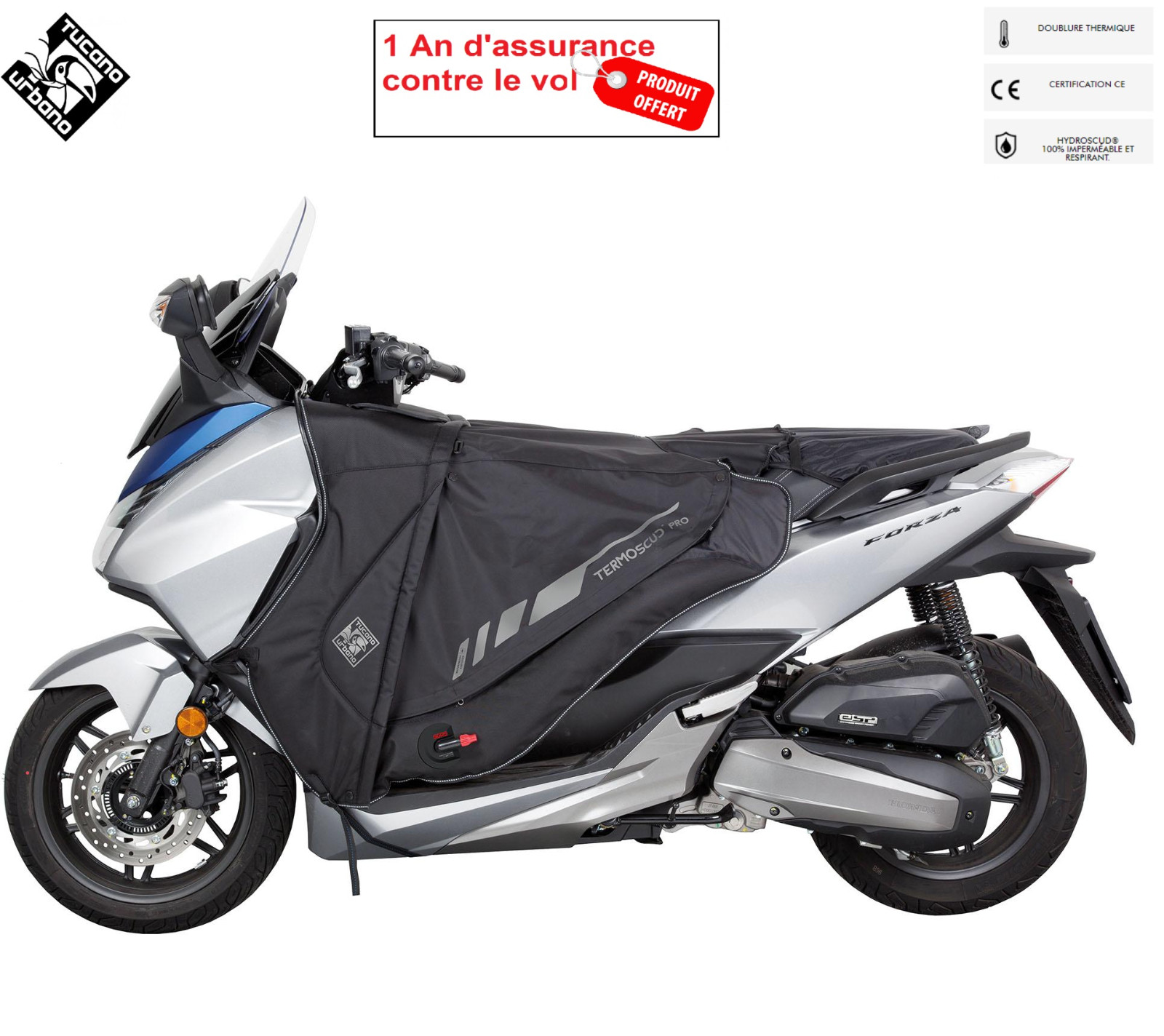 Tablier Tucano Urbano R176PRO noir pour scooter Honda Forza 125 modèles 2015 et après
