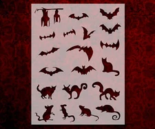 Halloween Rats Cats Bats Stencil Template Reusable 8.5 x 11 Inches for Painting