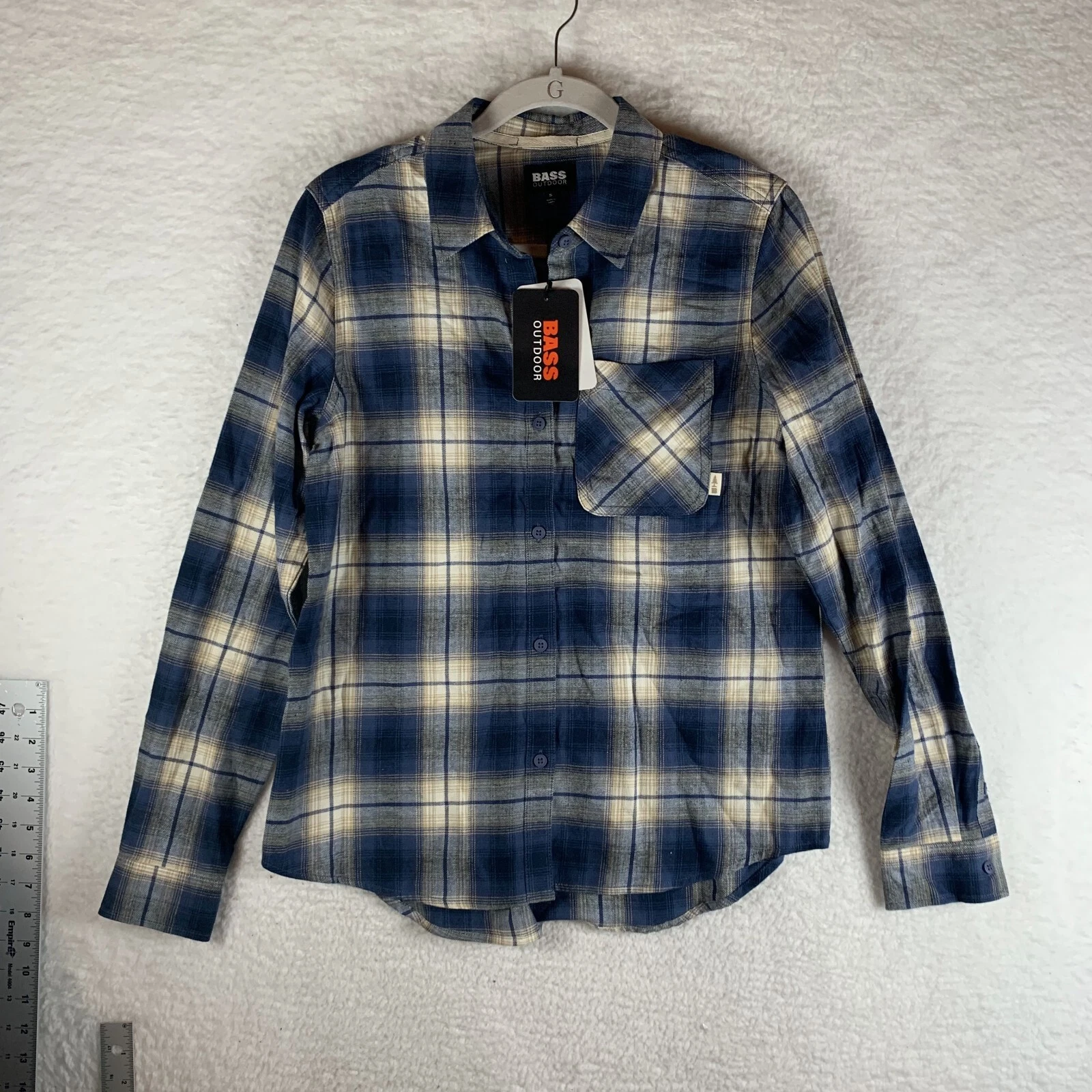 Bass Outdoor Flannel Shirt Women Small Plaid Stretch Long Sleeve Button-Up 7686