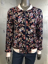 Mystree Striped Banded Printied Bomber Jacket Lightweight Navy Blue Size Medium