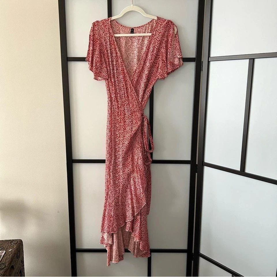 [M] Maxi Vestido Envolvente Zaful Rojo y Blanco Estampado Floral Foto 2 de 4