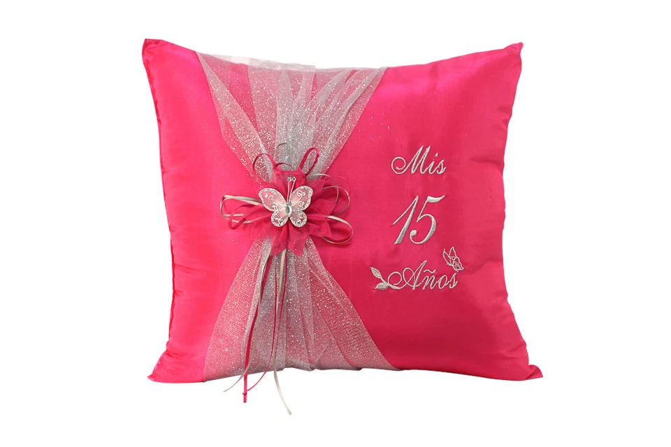 Juego de 5 piezas de quinceañera fucsia Mis Quince almohada arrodillada libro de invitados álbum Biblia Foto 2 de 4