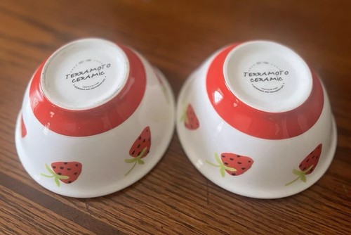 TERRAMOTO Summer Strawberry Set of 2 Ceramic Small Sauce or Prep Bowls MINT - Picture 5 of 6