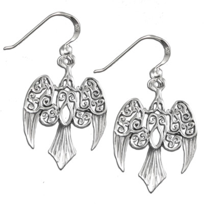 Sterling Silber Morrigan Rabe Keltischer Knoten Knoten Arbeit Ohrringe Krähe Dryade Design