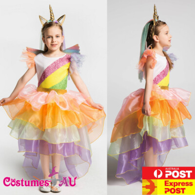 Girls Rainbow Unicorn Princess Costume Book Week Child Kids