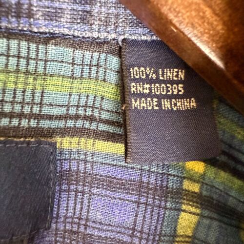 Nat Nast 100% Linen Button Shirt Mens Large American Fit Plaid Blue Green Luxury - Picture 11 of 12