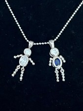 Sterling Silver Blue Sapphire/White Topaz Birthstone Boy Charm Necklace 2 charms