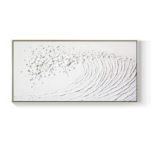 White Hand Painted Oil Painting Wall Art - Large Framed Ocean Waves 3D ...