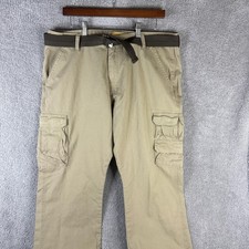 Wrangler Cargo Pants Mens 38x30 Beige Canvas Relaxed Fit Work Utility Belted