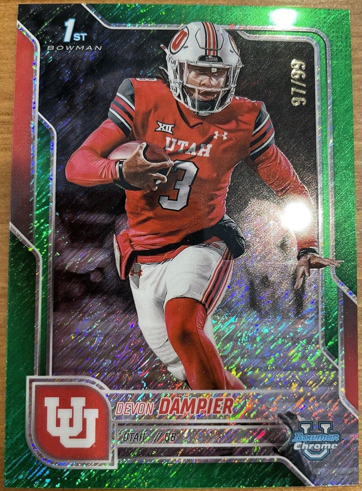 2025 Bowman U Chrome - Devon Dampier 1st Bowman #3 Green Shimmer /99 Utah Utes