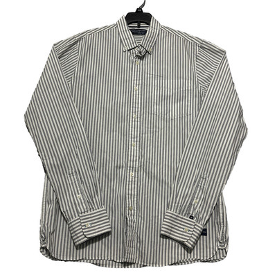 Scotch And Soda Men s Large Button Up Shirt White And Navy Blue Stripe casual
