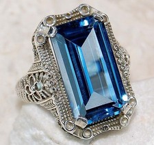 12CT Natural Aquamarine 925 Sterling Silver Art Deco Style Ring Sz 6,7,8 US6