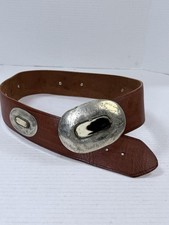 Chicos Moroccan Wide Leather Belt 5 Concho Big Ornate Buckle Cognac/Silver Small