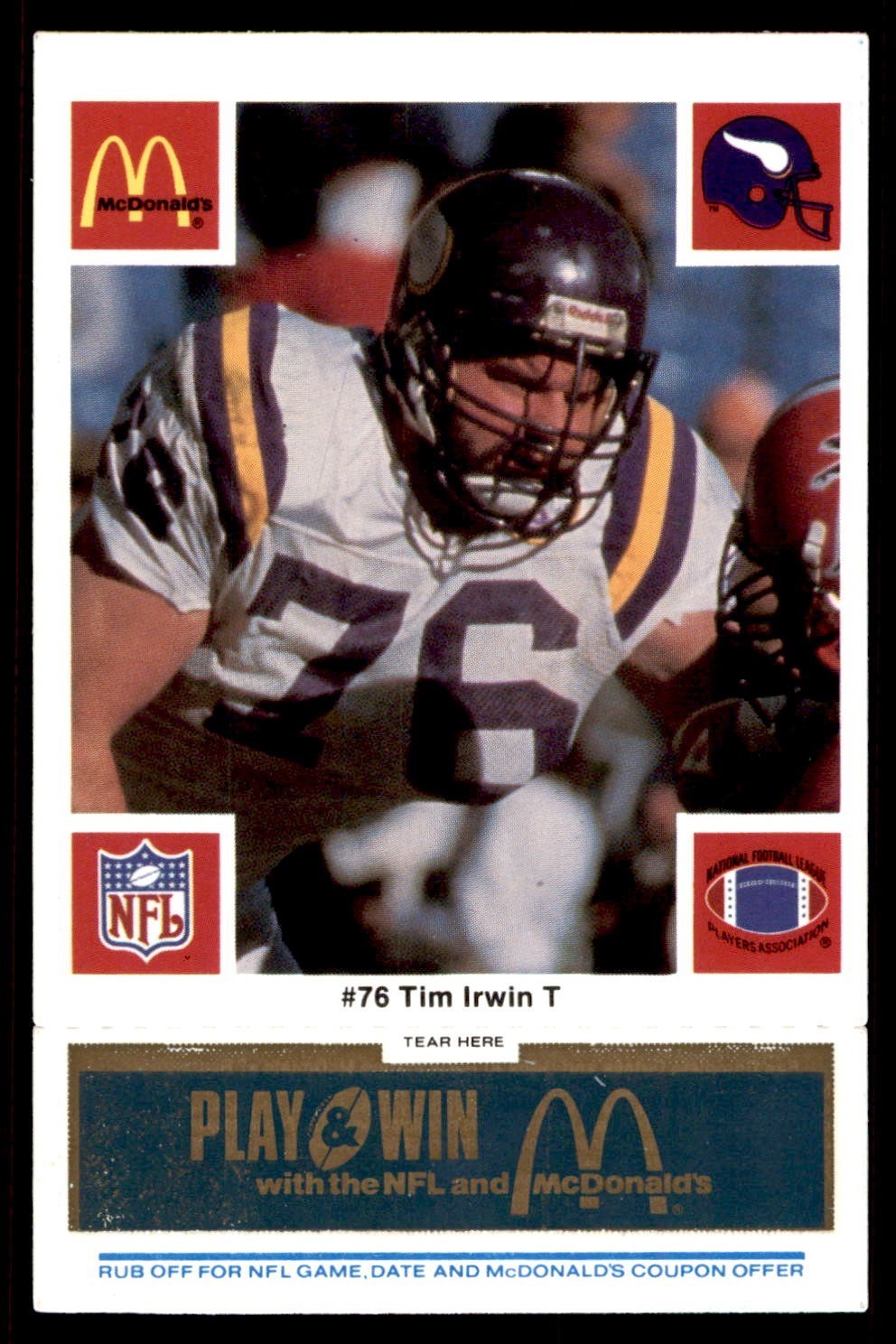 1986 McDonald's Football Blue #408 Vikings Tim Irwin #76 NM/MT *f1
