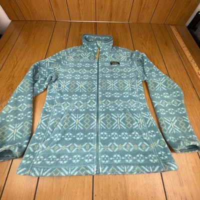 LLBean Women's Fleece Jacket Teal Fair Isle Print Full Zip Size XS REG