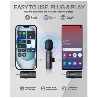 Professional Wireless Lavalier Mic for iPhone/Android/Camera