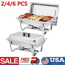 2/4/6Pack Stainless Steel Buffet Server Set Chafing 3-Compartment Food Warmer US