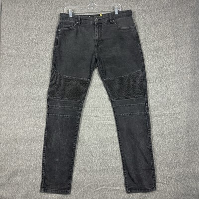 Raw X Jeans Mens Black Skinny 34/30 (35X31 Measures) Y2K Ribbed Texture Zip