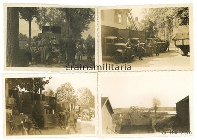 4x Orig. Foto Soldaten Ln.Rgt.11 Lkw Feldküche gesprengte Brücke Holland 1940