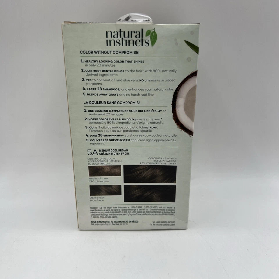 Paquete de 3 colores de cabello semipermanentes marrón frío medio Clairol Natural Instincts 5A Foto 4 de 4