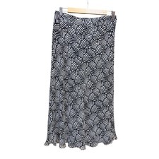 Vtg Josephine Chaus 100 silk flowy long black white geometric print skirt sz 10