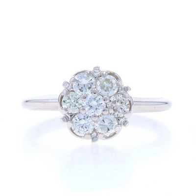 Weißgold Diamant Cluster Ring - 14k runder Brillant 0,84ctw florale Verlobung