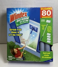 Windex Outdoor All In One Glass Window Cleaner Tool 4 Cleaning Pads Refills NOS