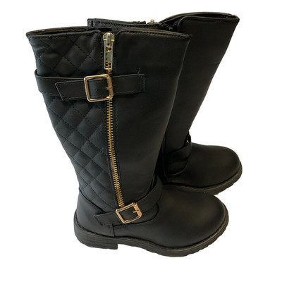 Fab Kids Boots Girls Size 10 Black Quilted Tall Moto Zip