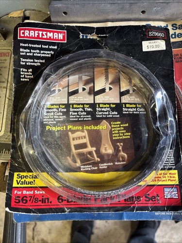 CRAFTSMAN 6 PACK 56-7/8" BAND SAW BLADES BLADE #929660. 1/8" 1/4" WIDTH. TENSI..