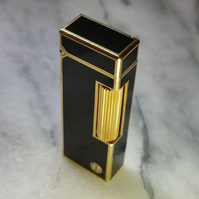 Vintage Dunhill Rolla Gasfeuerzeug Schwarz Lack D Mark Funktioniert Zustand