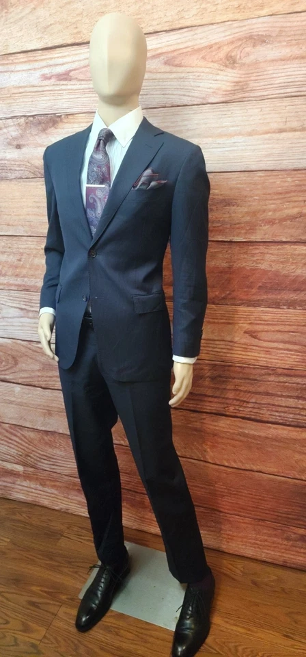 Suitsupply 40R Vitale Barberis Canonico Suit Navy Pencil Stripe 100% Wool Suit - Image 3 of 4