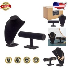 Black Velvet Jewelry Showcase - Freestanding Necklace  Bracelet Display