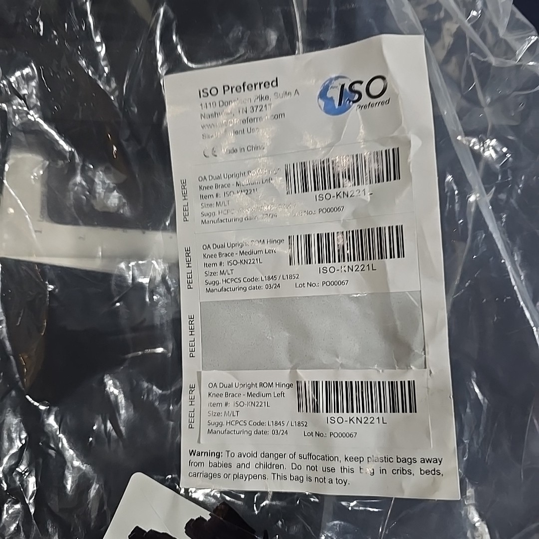 ISO Preferred OA Dual Upright ROM Hinge Knee Brace Medium Size Left KN221L