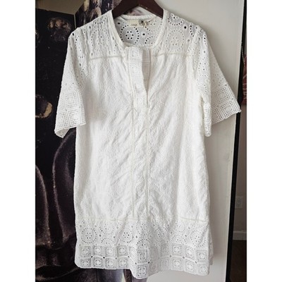 Everleigh Eyelet Embroidered Shift Dress Women's Medium White Short Sleeve
