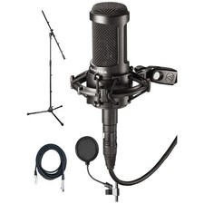 Audio Technica AT2050 Bundle Studio Condenser Mic Pop Filter Mic Cable Stand