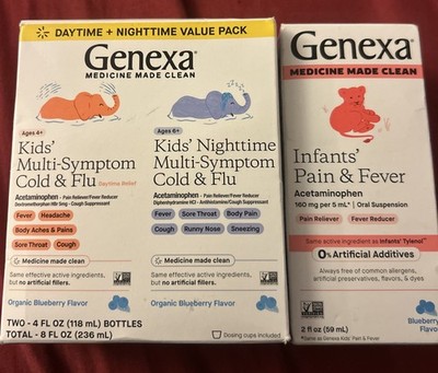Genexa Kids/infants Meds Bundle Multi Symptom Cold/Flu day/night /Acetaminophen