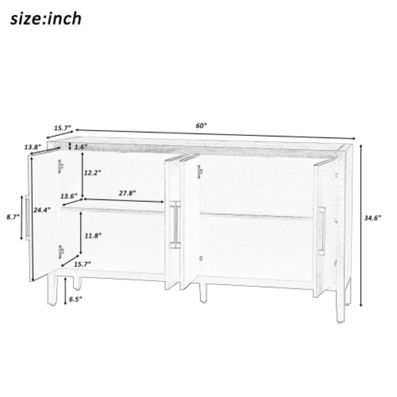 Storage Cabinet Sideboard Wooden Cabinet with 4 Metal handles 4 Shelves,4 Doors - Image 3 of 4