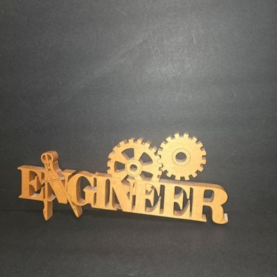 RARE HAND CARVED WOOD ENGINEER & COMPASS WALL SIGN 6'' X 14'' IMPRESSIVE