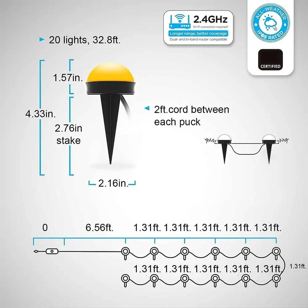 RGB LED String Lights USB Tuya WiFi 10M 20 Bulbs App Voice Control Outdoor Decor
