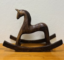 Vintage Hand Carved Rocking Horse Decorative/ Smooth Polished Dark Brown Finish