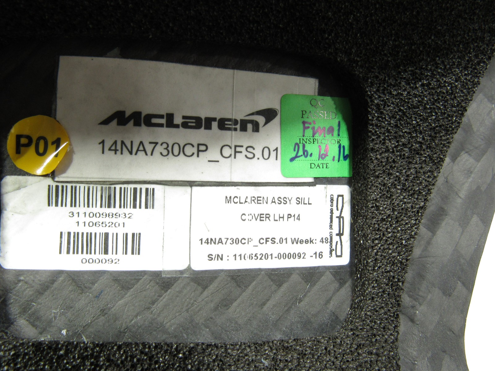 McLaren 720S 720 2018 Front Left Door Carbon Sill Cover Panel Trim 17-20 !:O
